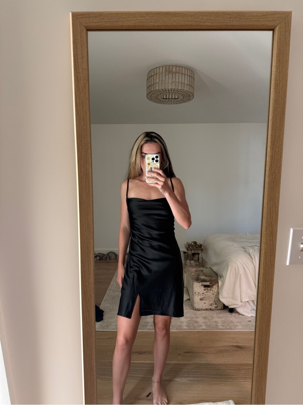 Elegant Black Slip Dress with Front Slit